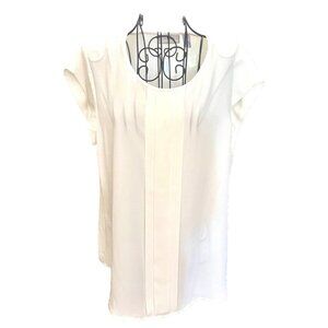 CHICO’S Cap Sleeve Ivory Sheer Chiffon Pullover Tunic With Pleated Front SZ MED